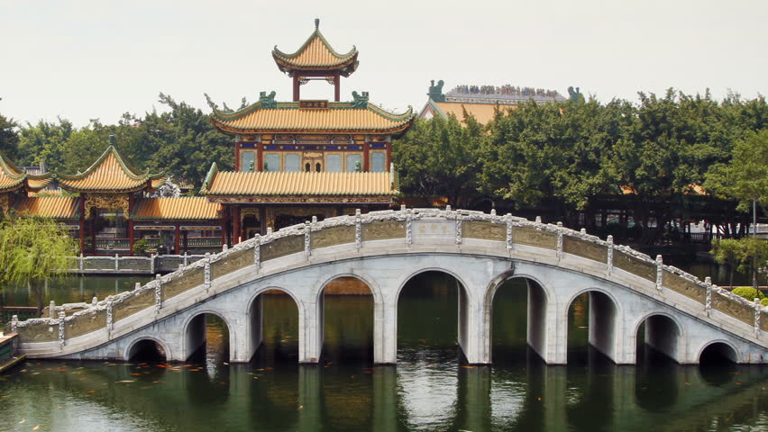 Stone arch bridge and Pavilion in Guangzhou(Canton), Guangdong Province, China.