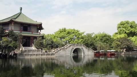 Stone arch bridge and Pavilion (Panning) - Stone arch bridge and Pavilion in Guangzhou(Canton), Guangdong Province, China.