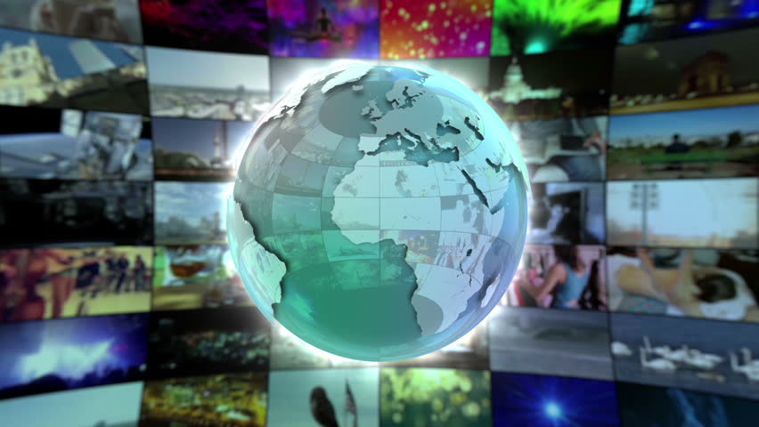 Stylish Shiny Colorful Glass Metal or Metallic Globe Animation Spinning in Front of a moving Wall of Screens Version 1 Seamless Loop Video Backdrop Animated Motion Background Green Turquoise Royalty-Free Stock Footage #27771223