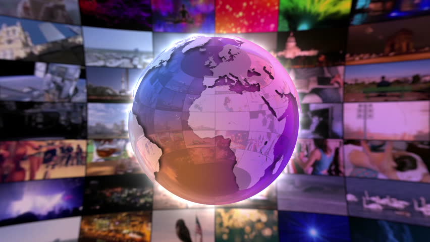 Stylish Shiny Colorful Glass Metal or Metallic Globe Animation Spinning in Front of a moving Wall of Screens Version 1 Seamless Loop Video Backdrop Animated Motion Background Purple Violet Pink Royalty-Free Stock Footage #27771226