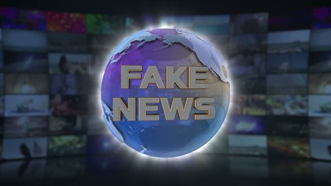 Fake News On Screen 3D Animated Text Graphics News Broadcast Graphic Title Animation Seamless Looping Motion Background Video Backdrop Blue Cyan