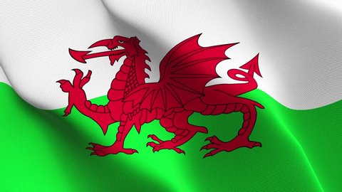 Wales flag waving seamless loop in 4K and 30fps. Welsh loopable flag with highly detailed fabric texture.