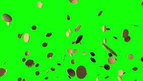Gold Coins Falling Constantly from the Sky 3D Animation Over a Green Screen Seamless Looping Animated Motion Background Video Backdrop Loop Full HD Version 2