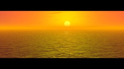 30 second clip, no audio, flying over the ocean at a fast pace.  The clouds going by fast, just before sunset .  Filmed for widescreen, cinemascope.