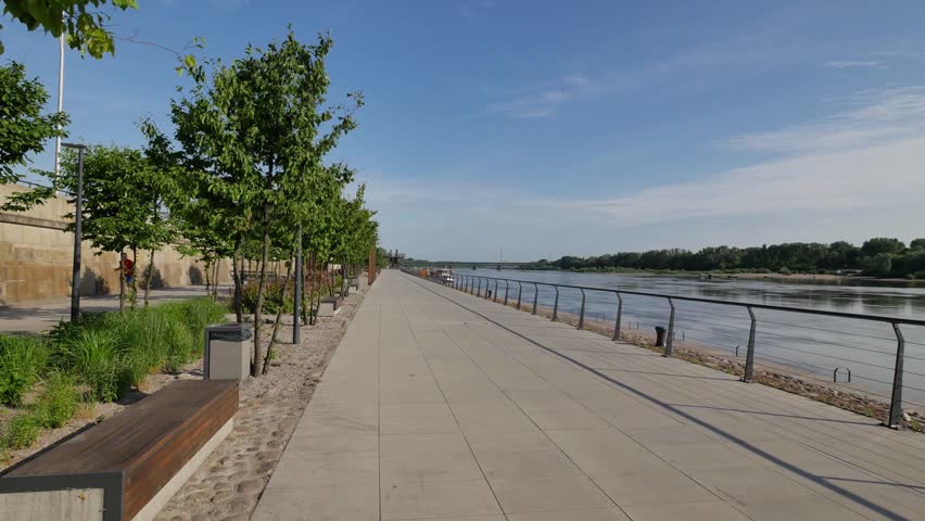New promenade at Vistula riverbank in Warsaw.