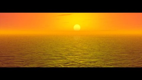 60 second clip.  Flying over the ocean at sunset.  Watching the water pass by and the clouds overhead.  Filmed in cinemascope widescreen.