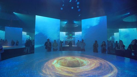 ASTANA, Kazakhstan - June 10, 2017: German Expo pavilion with futuristic screen with future energy concept