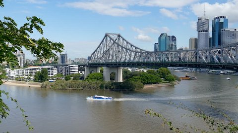 BRISBANE, AUSTRALIA - May 28 2017: The Story Bridge spanning the Brisbane River in Brisbane Australia. Construction of the bridge began on May 24 1935 and has now become a major tourist attraction.