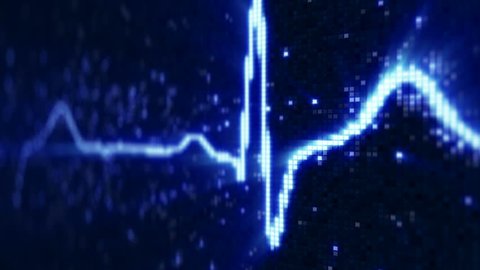 Blue EKG electrocardiogram waveform on monitor. Abstract health care concept. Computer generated seamless loop animation rendered with shallow DOF 4k UHD (3840x2160)