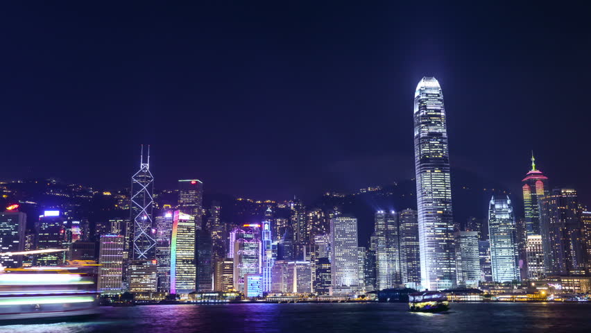 HONG KONG - JULY 31, 2012: night scene of Hongkong with light showVictoria