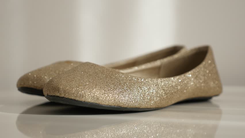 Golden Ballet Flats Stock Footage 
