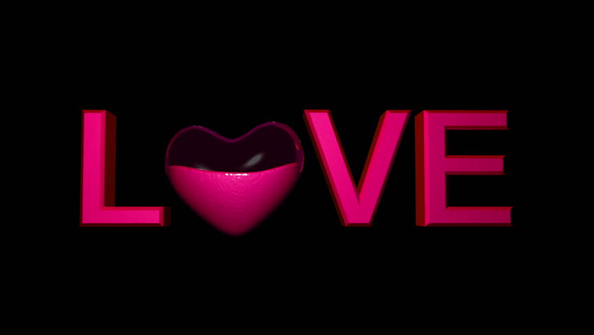 Love Text with Rotating glass heart with Metallic liquid loop. Comes with Alpha.