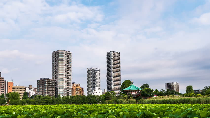 Time lapse of Cloudy sky over Ueno park : Tokyo , Japan