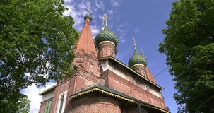 Video footage video view of beautiful old colourful church of Nicola The Wet in central Yaroslavl city in Yaroslavl Oblast area, 260 km north-east of Moscow, central Russia