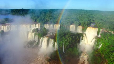Largest waterfall in the world. Rare aerial view of Iguazu Falls, 4K