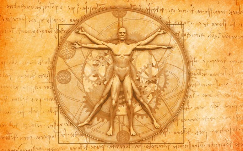 A modern animated homage to Leonardo Da Vinci's Vetruvian Man or One Man in Two Positions.  Great or healthcare, physiology, biology, or just that historical look and feel. Royalty-Free Stock Footage #27834403