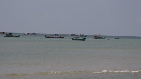 Fishing Boats on the calm wave in Phu Quoc, Vietnam