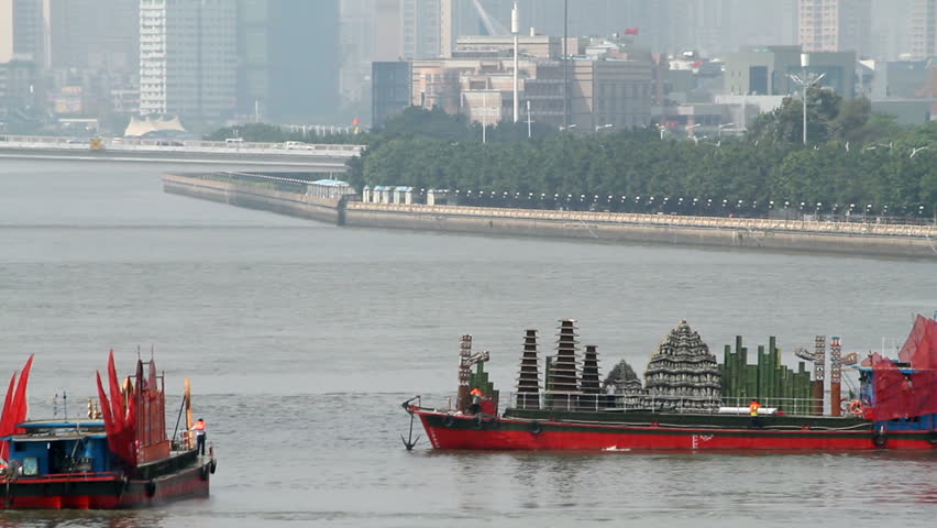 Boat Parade in Pearl River - Guangzhou(Canton), Capital of Guangdong Province,