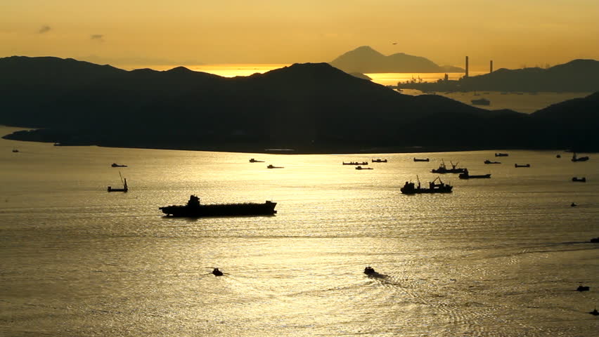 Victoria harbor at sunset, Hong Kong.