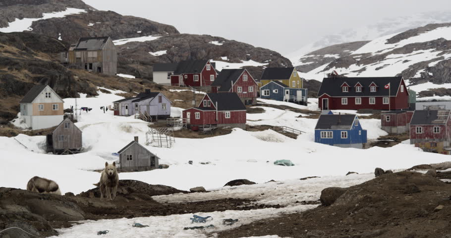 lonely arctic village during winter time - Kulusuk, Greenland