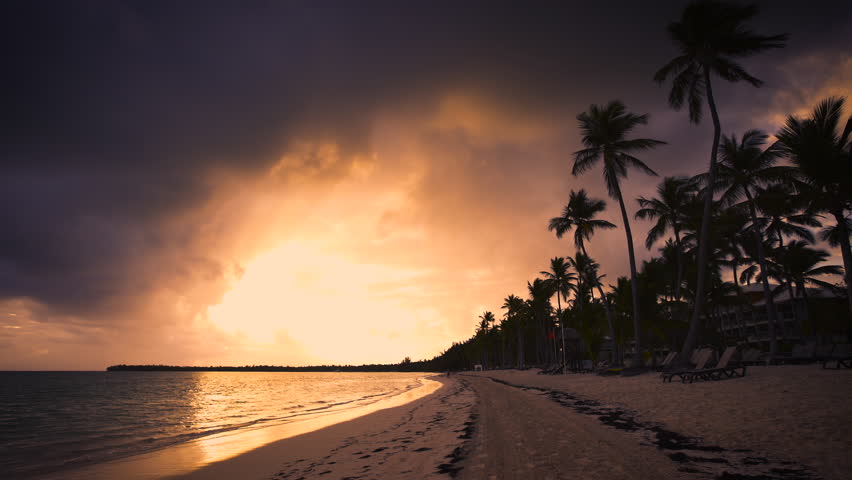 Sunrise Ladscape of paradise tropical island beach Punta Cana, Dominican Republic 