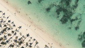 Aerial view of Paradise tropical island beach. Beachfront Punta Cana Dominican Republic 