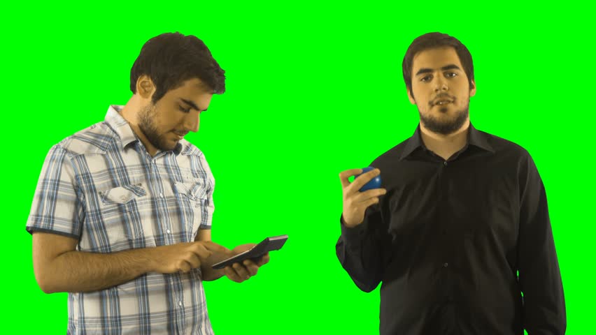 4K Man Using Calculator and Other One Using Stress Ball Package Bundle People on Green Screen Chroma Key Background Compliation 