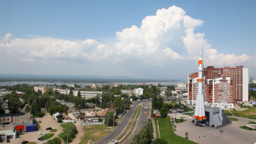 memorial complex to carrier rocket Union in Samara on city square