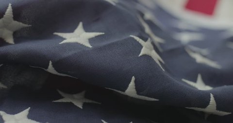 American flag detail with red and white stripes with field of blue and stars for 50 states. Shot in cinematic 4K. - Βίντεο στοκ