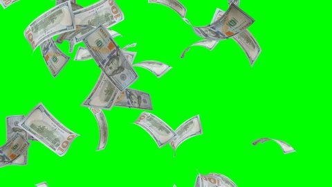 One Hundred Dollars Bill Falling on Green Screen