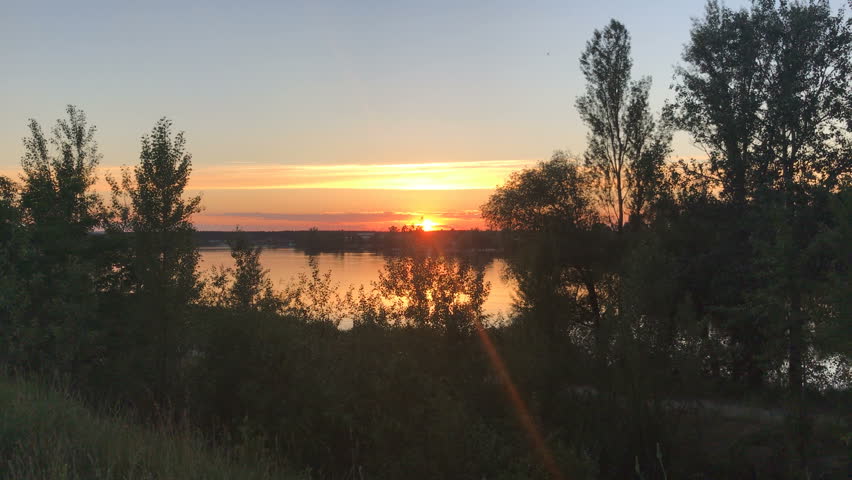 red Sun at sunset Lake