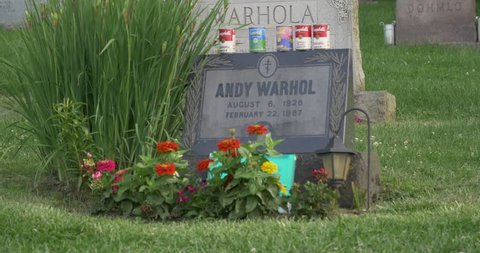 BETHEL PARK, PA - Circa June, 2017 - A daytime establishing shot of the gravesite of Andy Warhol.	 	
