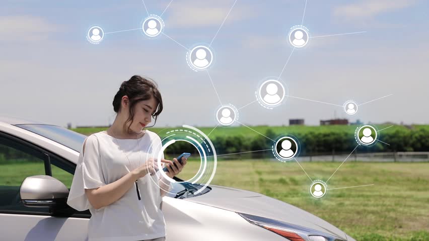 young woman using smart phone and wireless communication network. Social Networking Service. Internet of Things. Royalty-Free Stock Footage #27895882