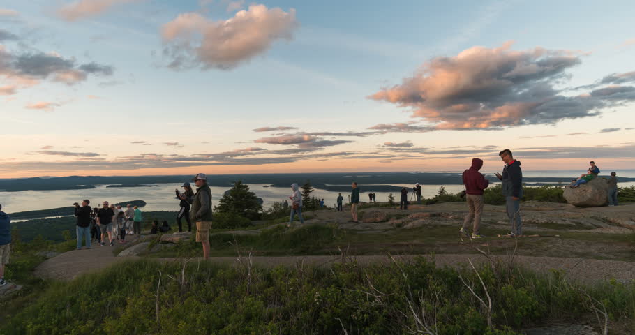 Crowds watching sunset on Cadillac Mountain, Acadia National Park