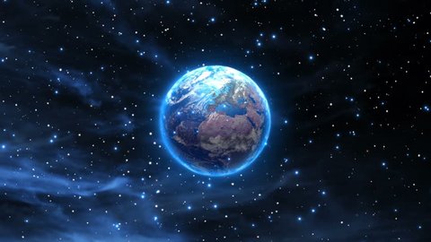 Dreamy Earth Blue Marble with Bright Blue Aura and Glow Spinning in Outer Space Fantasy Seamless Looping Motion Background Video Background Loop Version 1