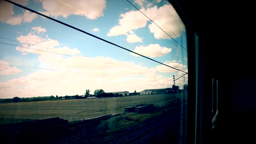 View of the landscape from a window of quickly going train circa 2011 in the