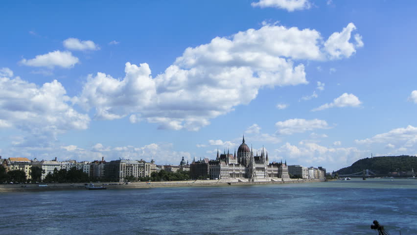 Time lapse of the Hungarian parliament in Budapest, Hungary with blue sky and