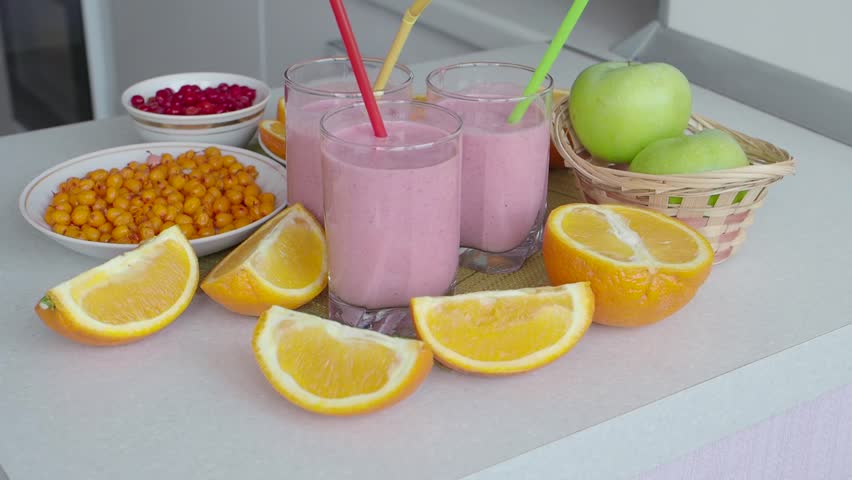 Fruit cocktail, fruit and berries. Smoothies