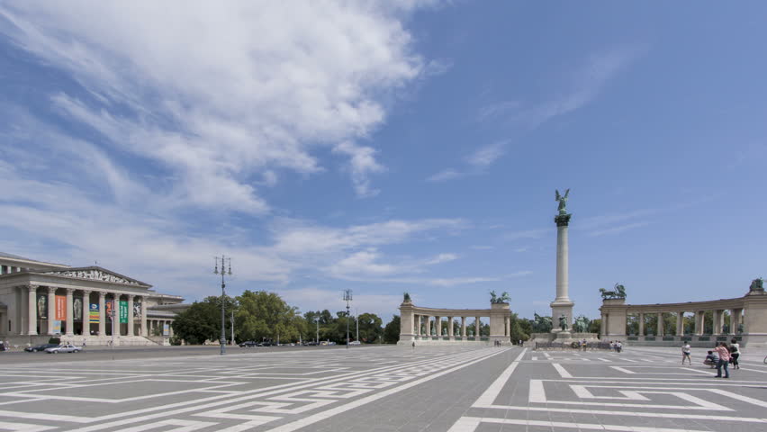 BUDAPEST, HUNGARY, JUN 24, 2011: Time lapse of Heroes's Square at Budapest