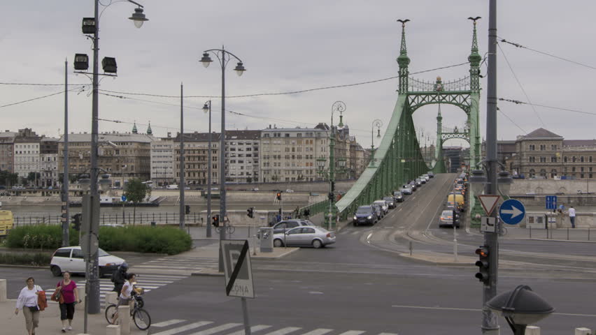 BUDAPEST, HUNGARY, JUN 24, 2011: Time lapse of traffic on crossing at Freedom