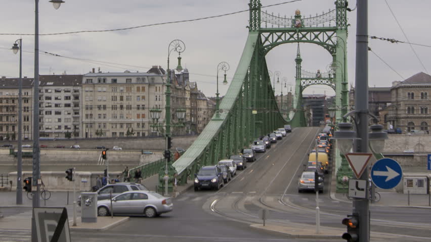 BUDAPEST, HUNGARY, JUN 24, 2011: Time lapse of traffic on crossing at Freedom