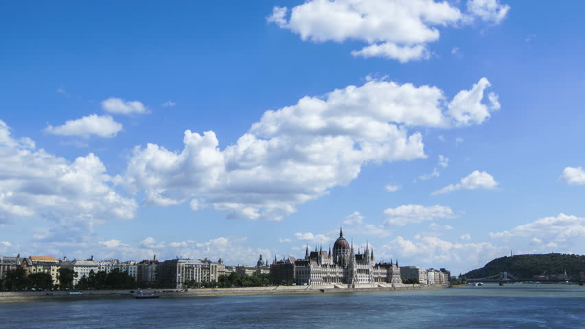 Time lapse of the Hungarian parliament in Budapest, Hungary with blue sky and