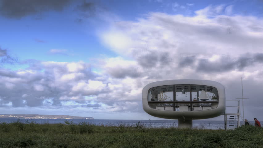 BINZ, GERMANY, OCT 19, 2011: Timelapse of clouds passing by the Rescue Tower in