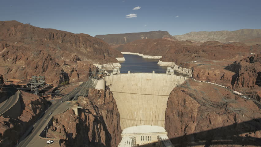 Timelapse Hoover Dam near Las Vegas at daytime with traffic going over the dam