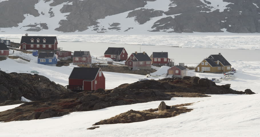 remote inuit village Kulusuk during winter time , Iceland