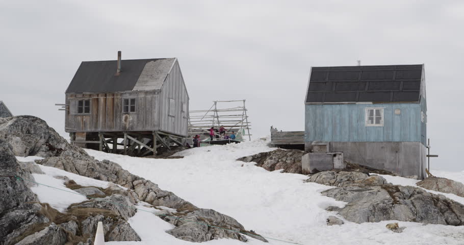 lonely colourful inuit village near the sea