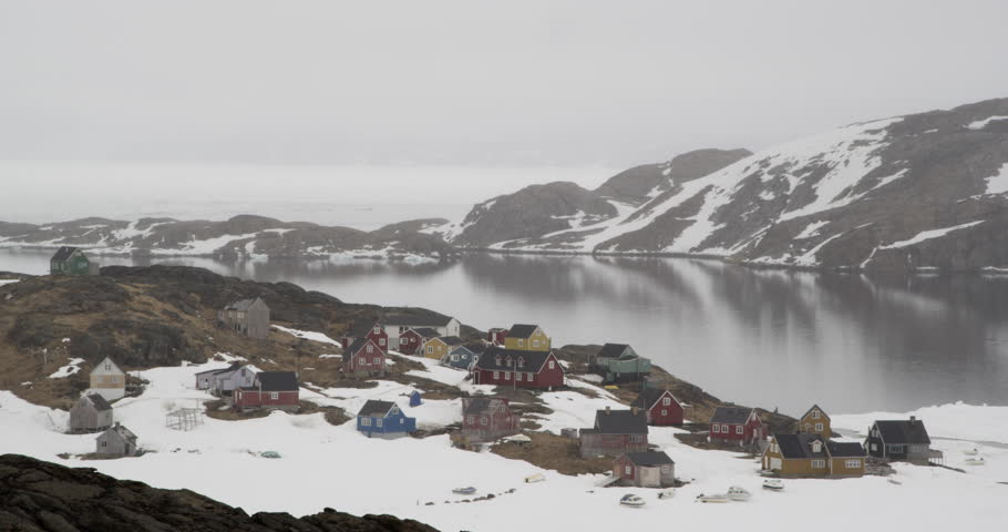 lonely colourful inuit village near the sea
