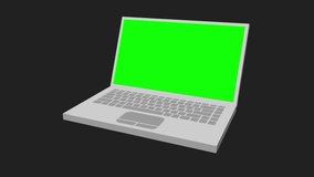 3d notebook or laptop with green screen display show up rotate. Available in 4K FullHD and HD video render footage