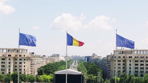 European Union, Romanian and NATO flag