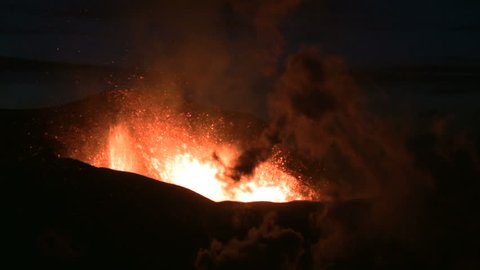 Volcanic Eruption in Iceland  2010 in Eyjafjallajokull. Footage taken in extreme conditions only a half mile from the crater during frequent gas explosions from advancing lava. A mountain is born.